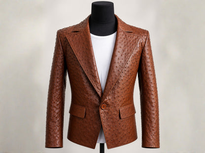 Genuine Ostrich Skin Leather Blazers - Brown