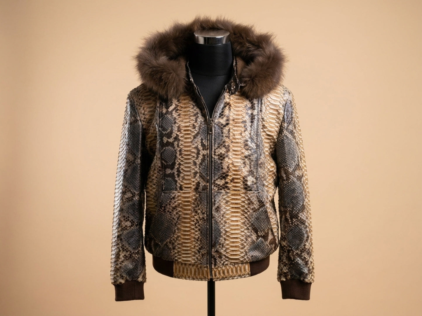 Python Snakeskin Tracksuit: Genuine Fox Fur Hoodie