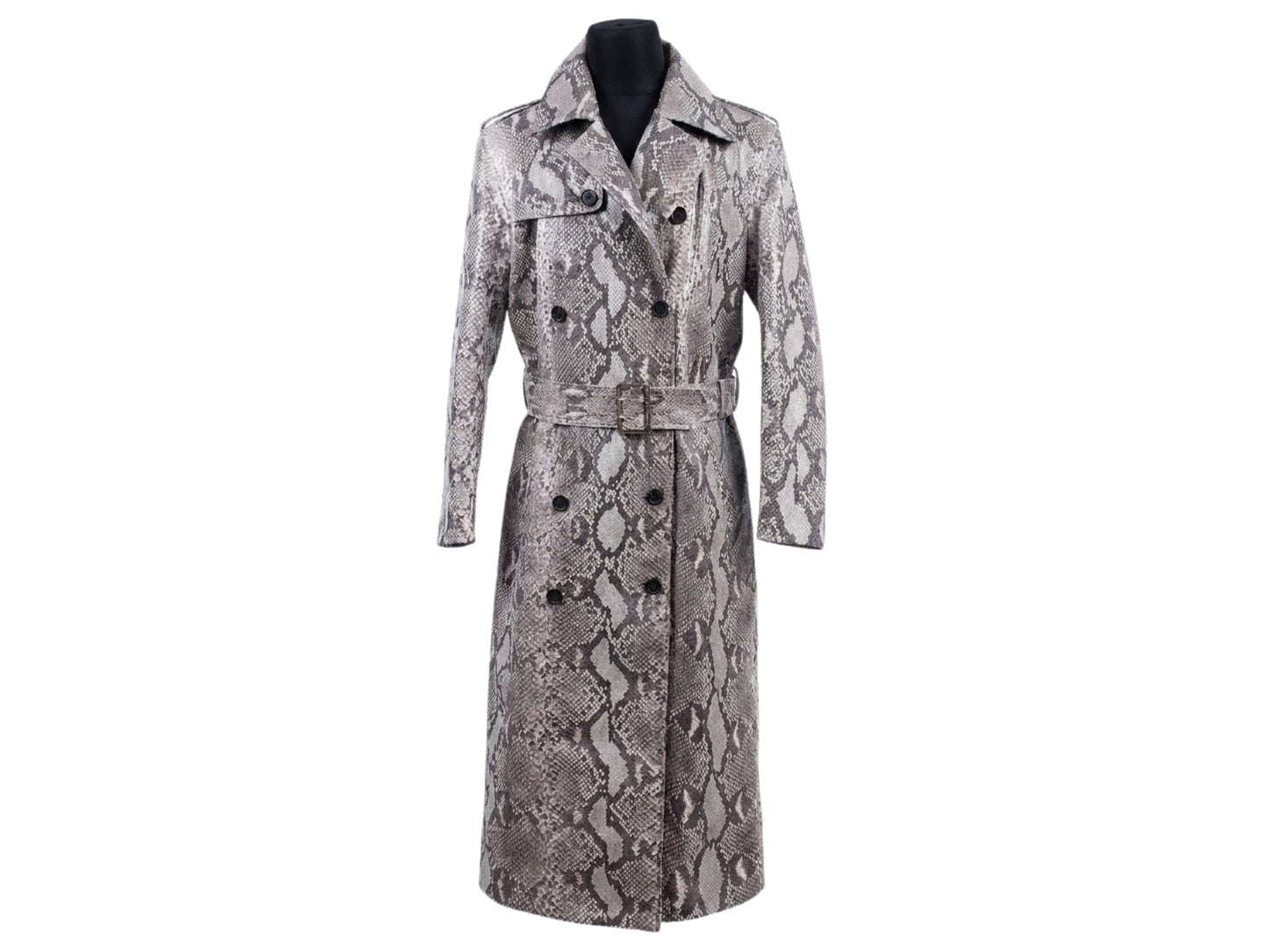 Natural Gray Python Snakeskin Long Trench Coat
