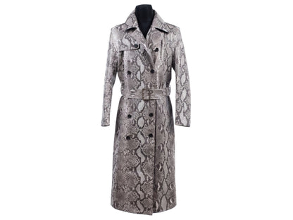 Natural Gray Python Snakeskin Long Trench Coat