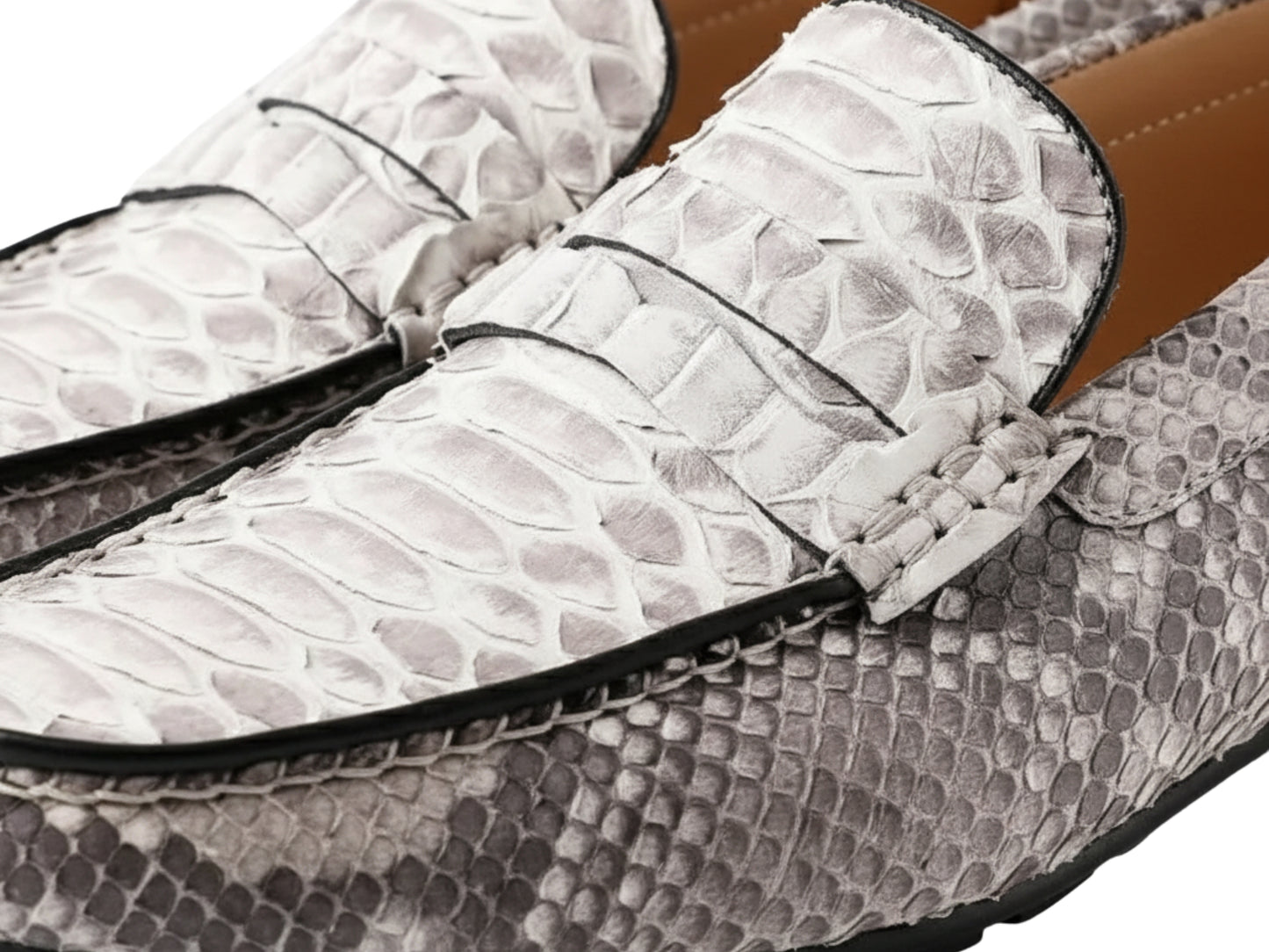Genuine Python Snakeskin Loafers: Natural Gray Unisex Slip-On Shoes