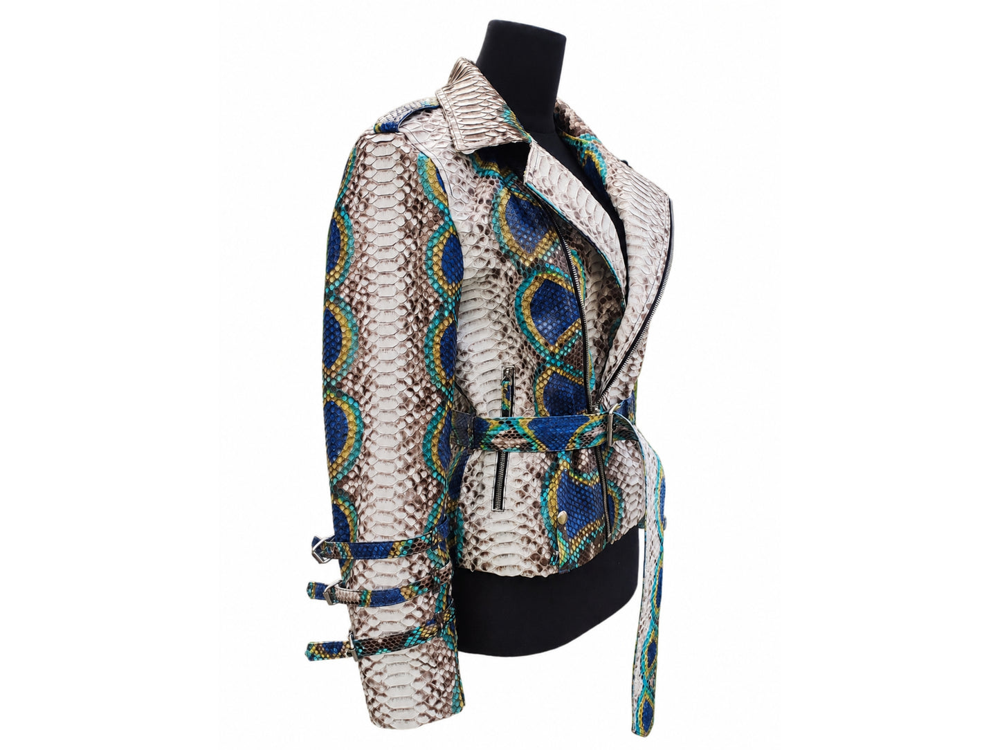 Python Snakeskin Leather Jacket - Blue Ivory