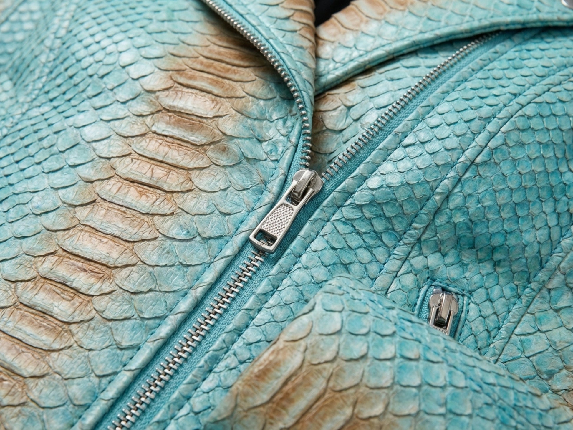 Turquoise Python Snakeskin Leather Jacket