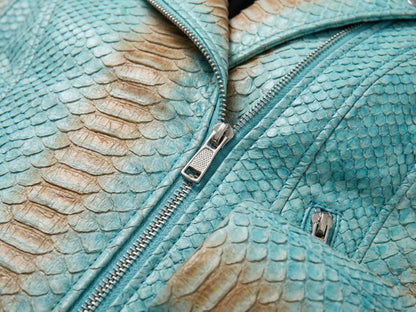 Turquoise Python Snakeskin Leather Jacket
