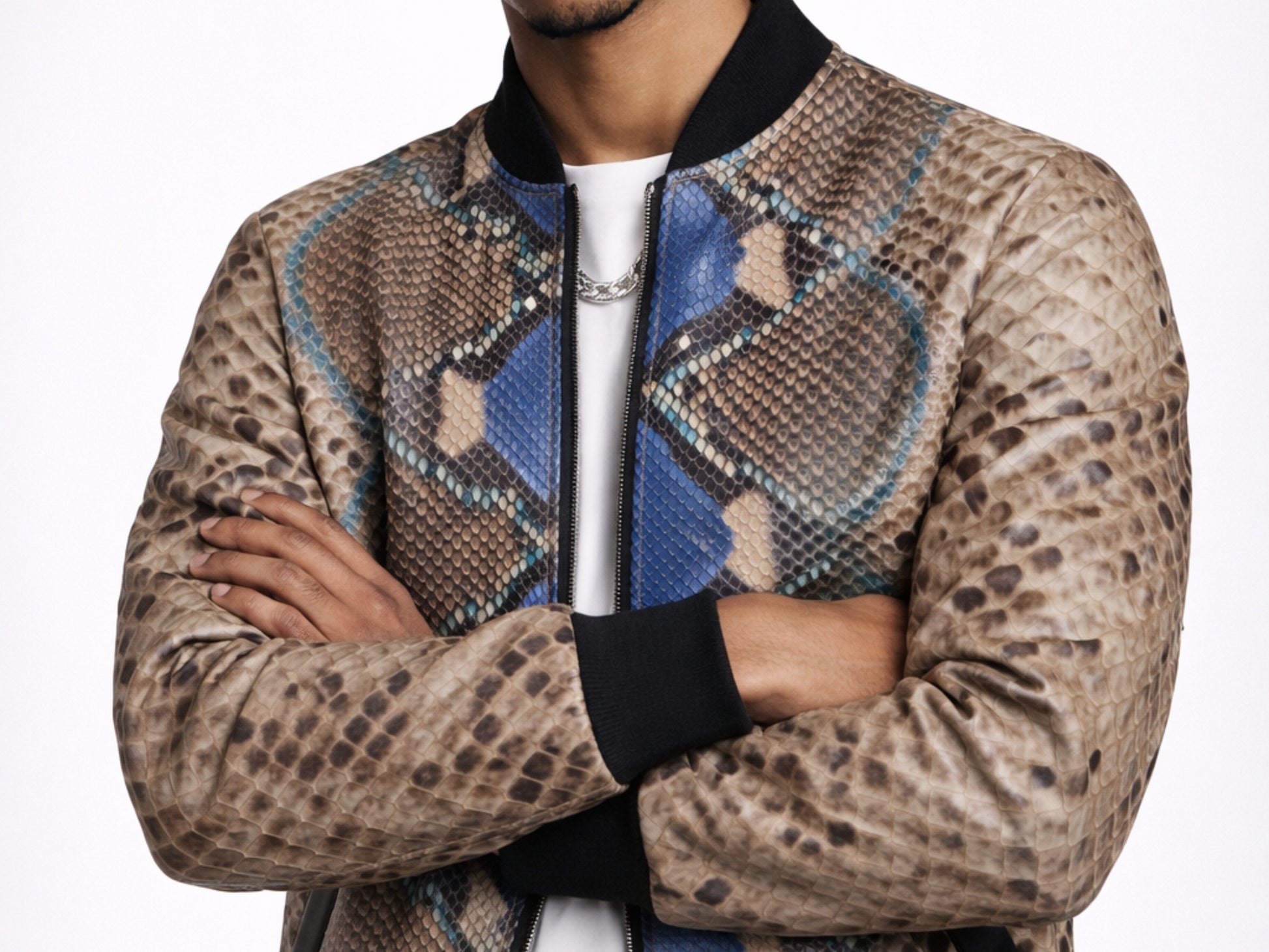 Premium Multi-Color Python Snakeskin Bomber Jacket