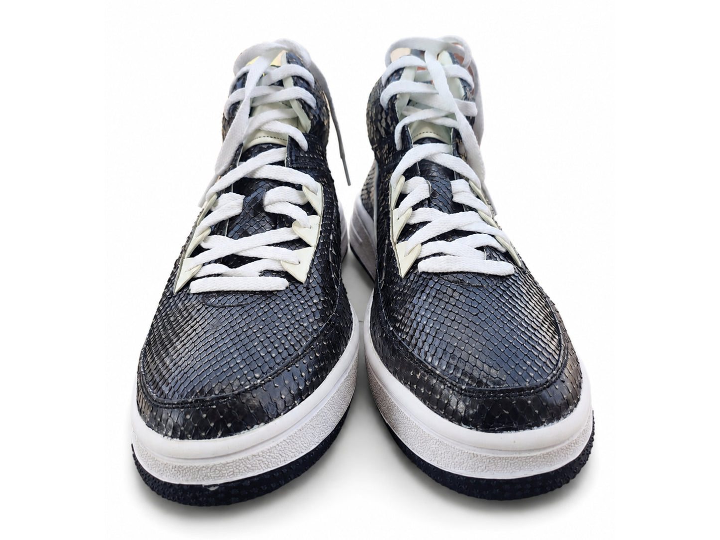 Black Python Snakeskin Leather High-Top Sneakers