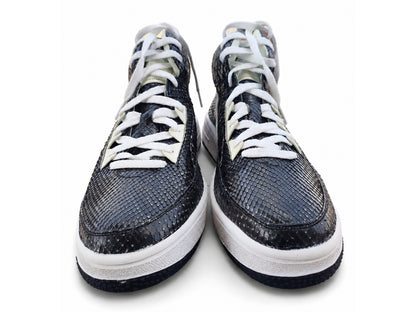 Black Python Snakeskin Leather High-Top Sneakers