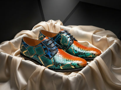 Genuine Python Snakeskin Oxford Shoes for Men: Handmade Multicolor Dress Shoes