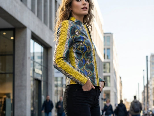 Multicolor Exotic Yellow Python Snakeskin Jacket