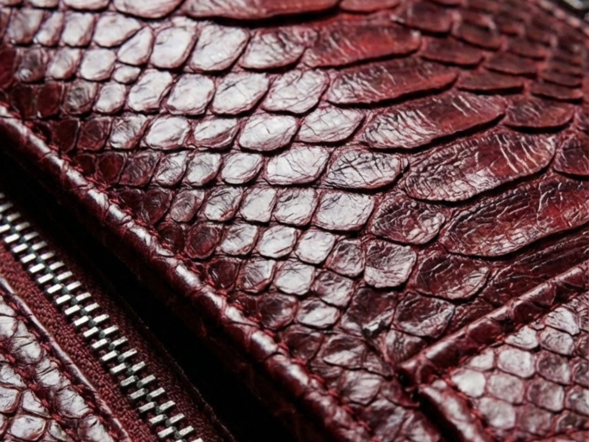 Genuine Python Snakeskin Leather Biker Jacket: Luxury Burgundy Exotic Motorcycle Jacket for Men