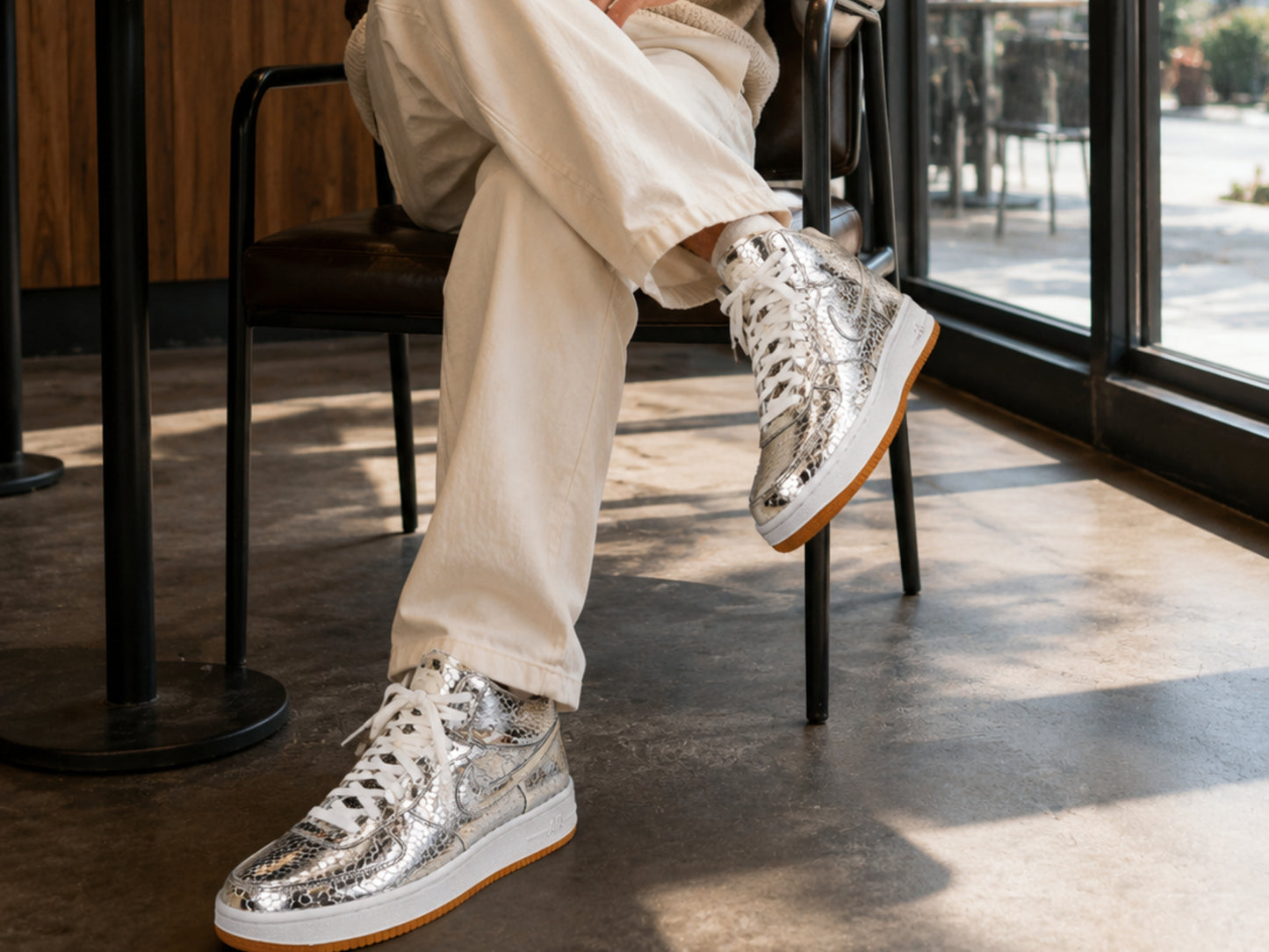 Silver Python Snakeskin Leather High-Top Sneakers