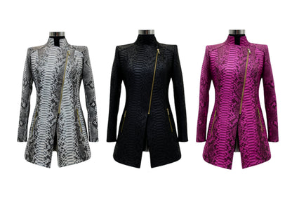 Genuine Python Snakeskin Jacket: Asymmetrical Zip
