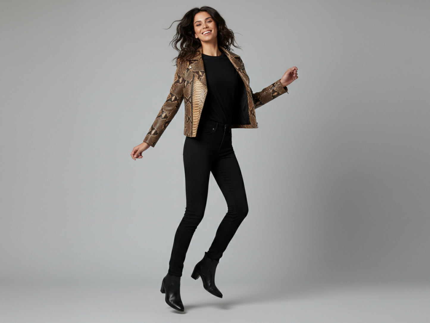 Genuine Python Snakeskin Leather Biker Jacket: Natural Brown Exotic Motorcycle Jacket