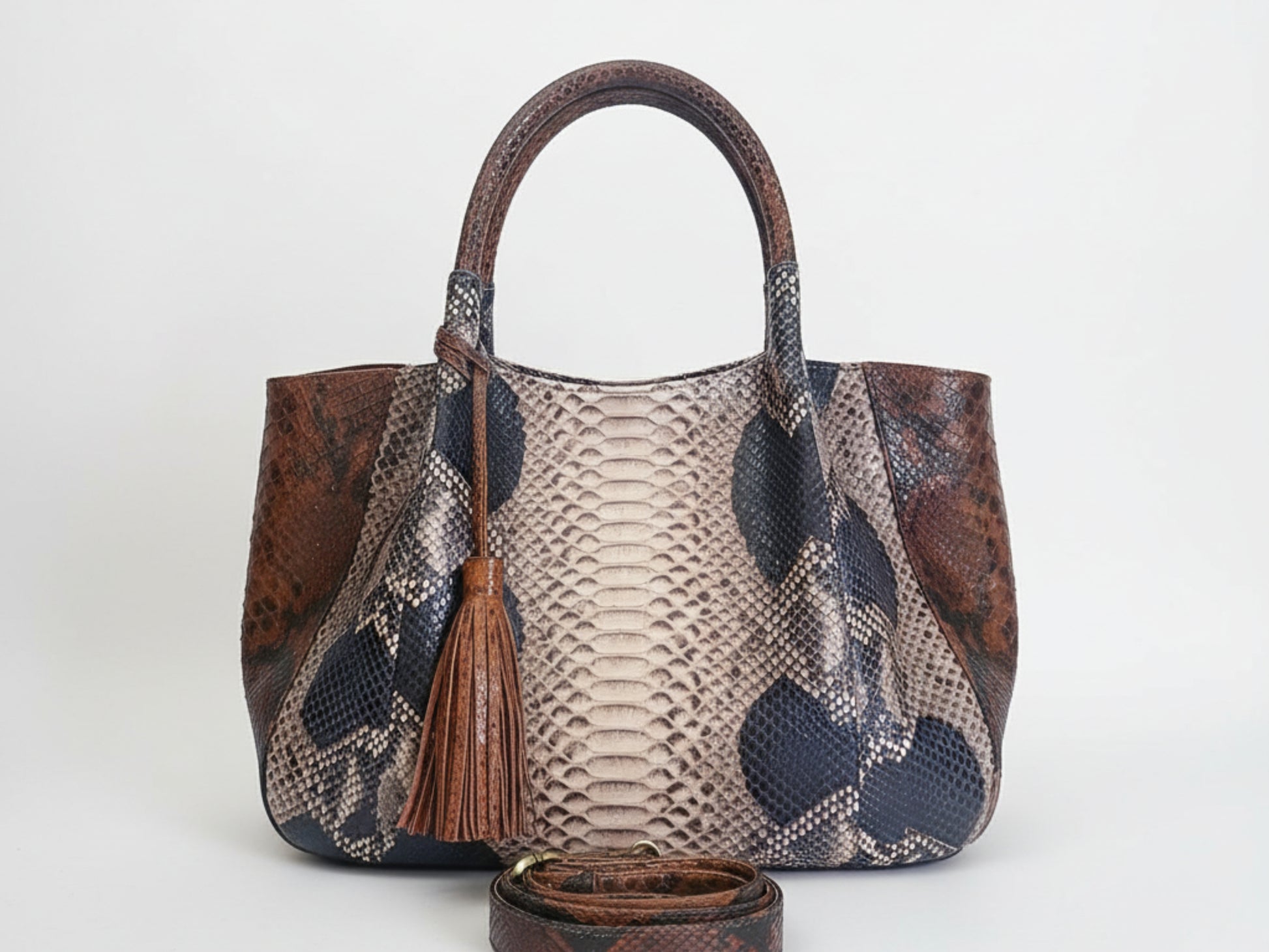 Brown Python Snakeskin Tote Bag