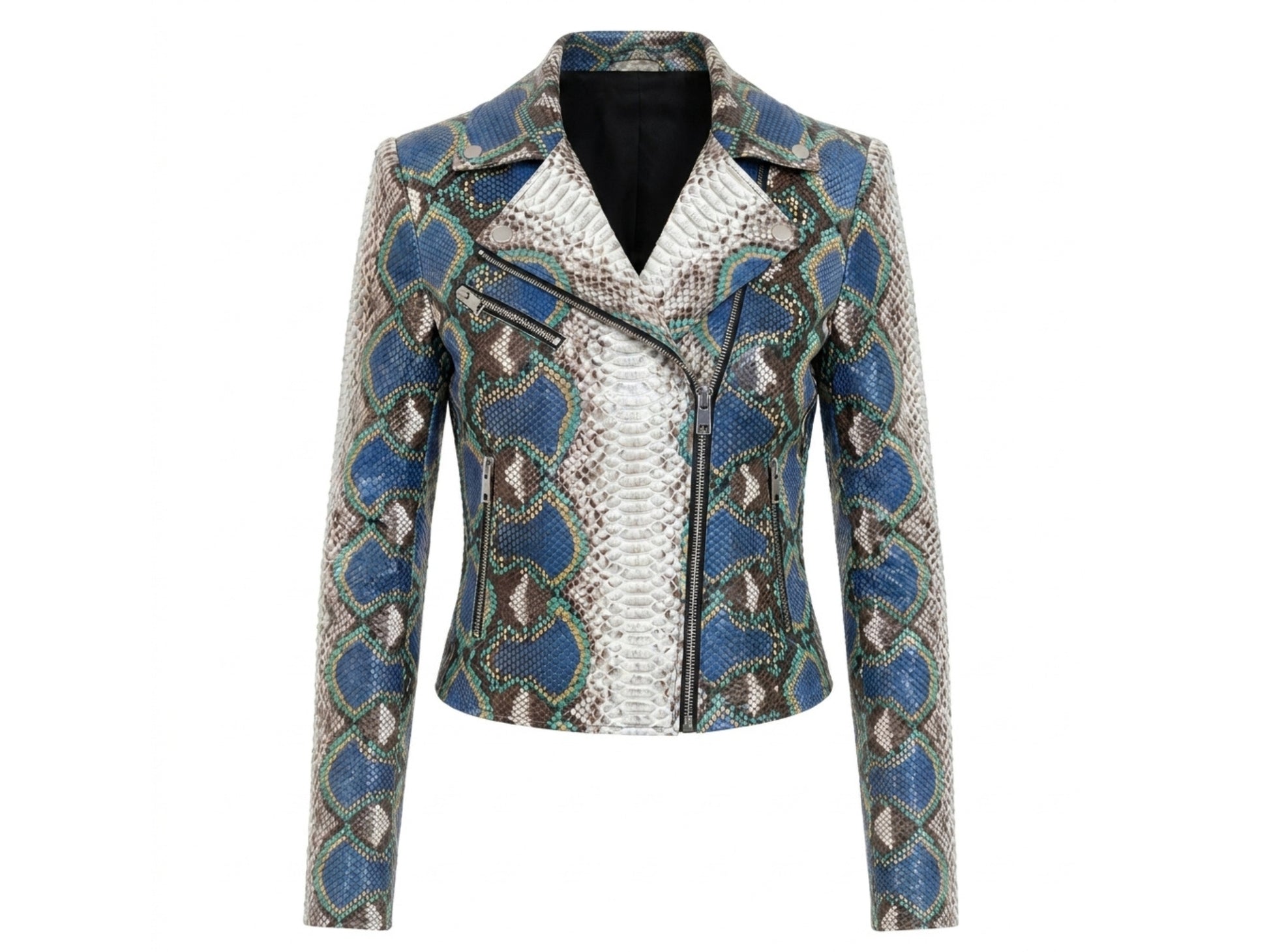 Majestic Blue Python Snakeskin Leather Jacket