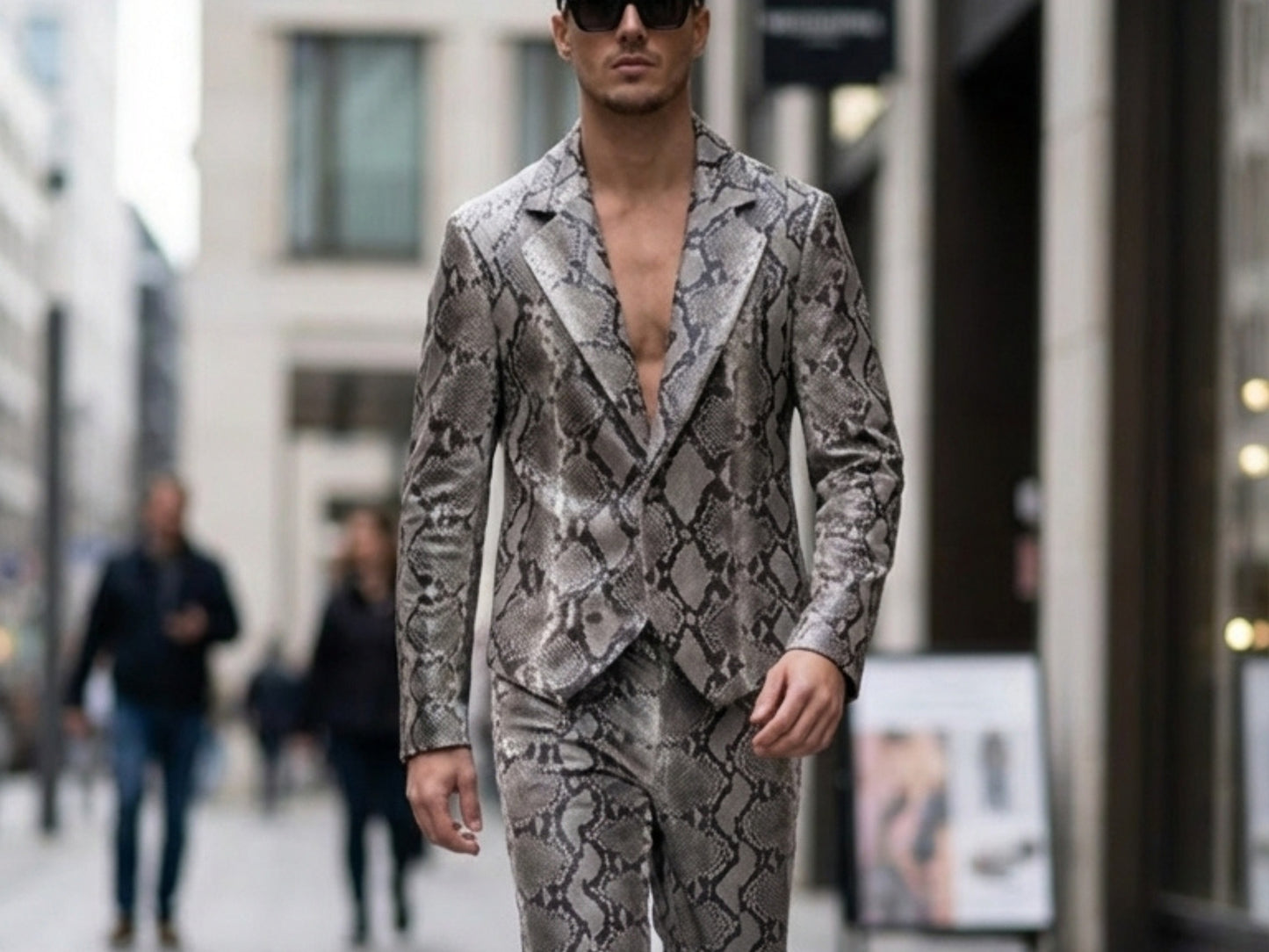 Genuine Python Snakeskin Suit Set | Natural Gray Leather Blazer & Pants