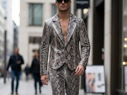 Genuine Python Snakeskin Suit Set | Natural Gray Leather Blazer & Pants