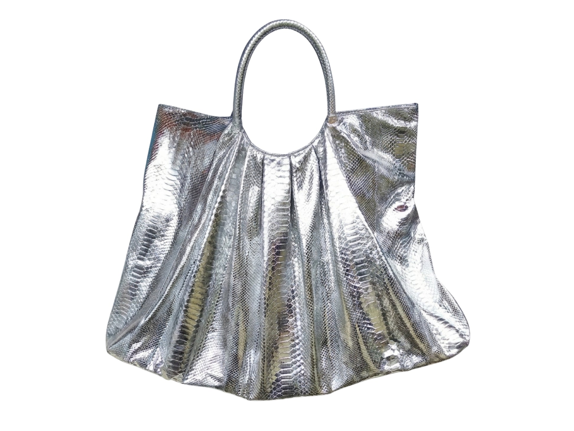 Metallic Snakeskin Tote Bag – Large Silver Shoulder Purse