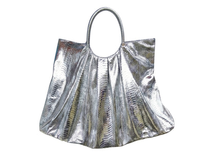 Metallic Snakeskin Tote Bag – Large Silver Shoulder Purse