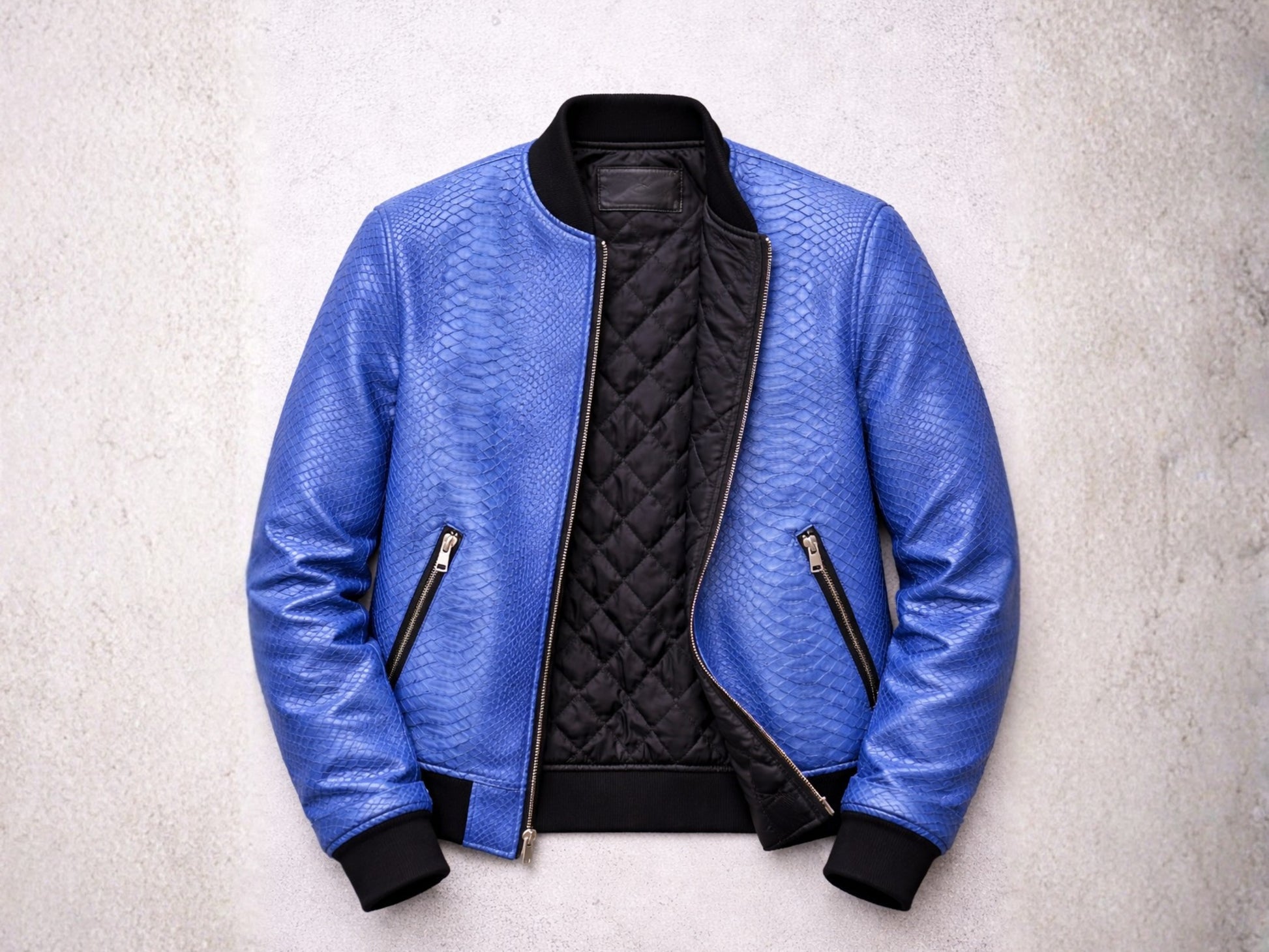 Blue Python Snakeskin Bomber Jacket