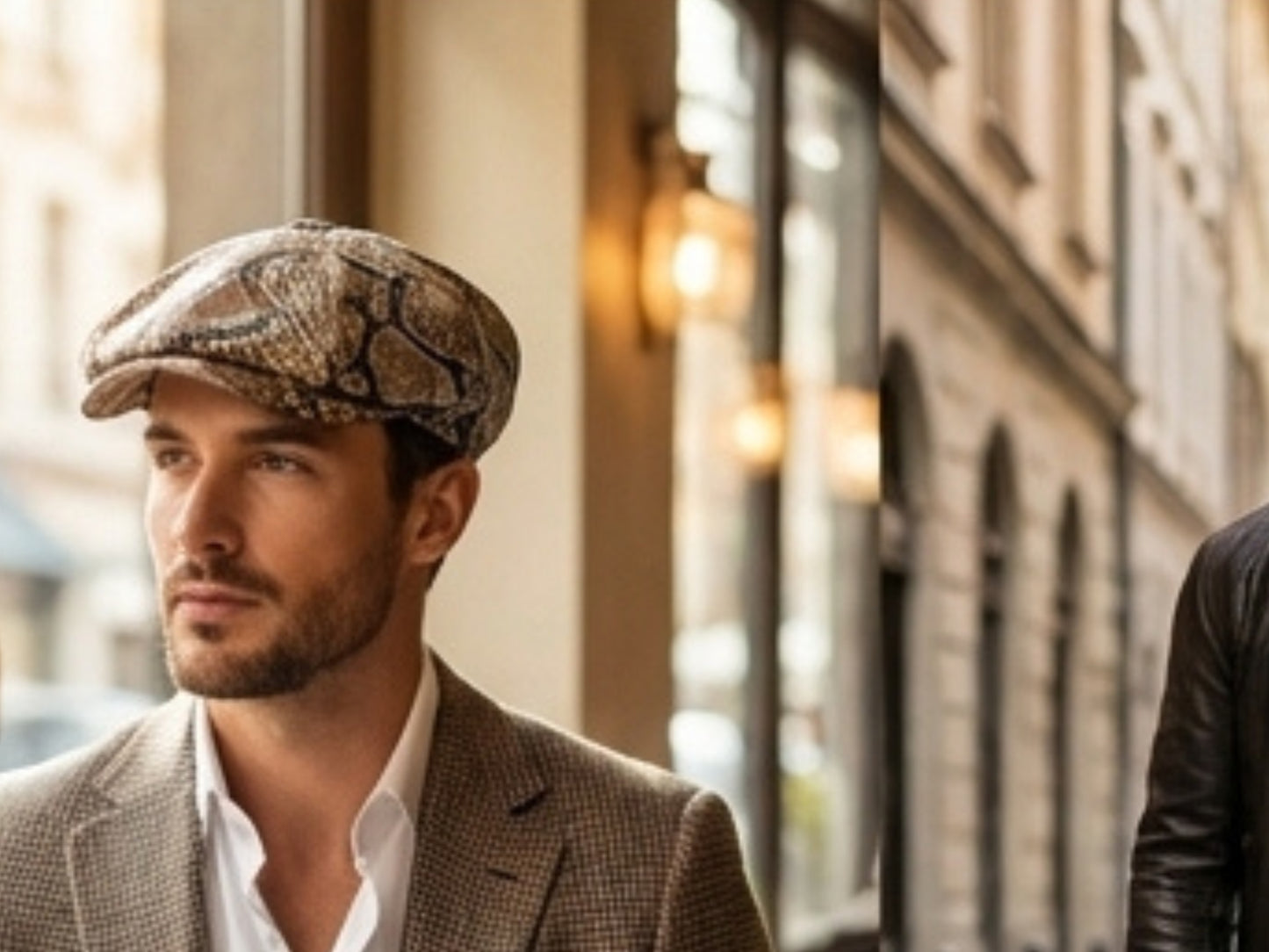 Brown Snakeskin Leather Newsboy Caps