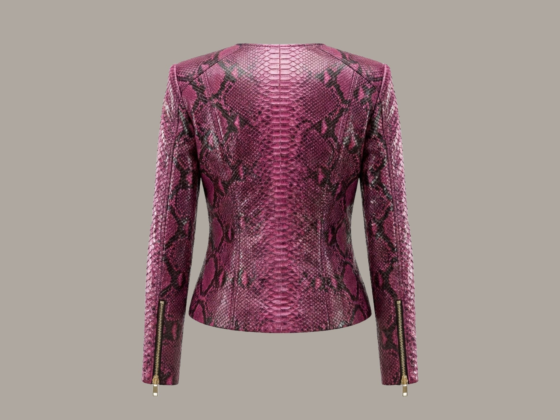 Pink Burgundy Python Snakeskin Leather Jacket