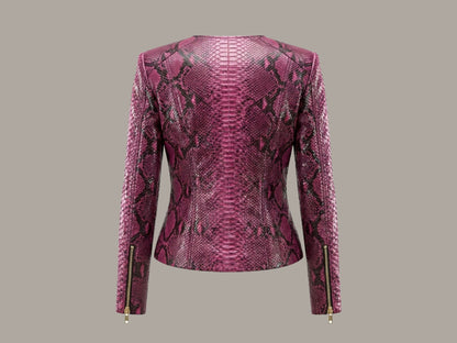 Pink Burgundy Python Snakeskin Leather Jacket