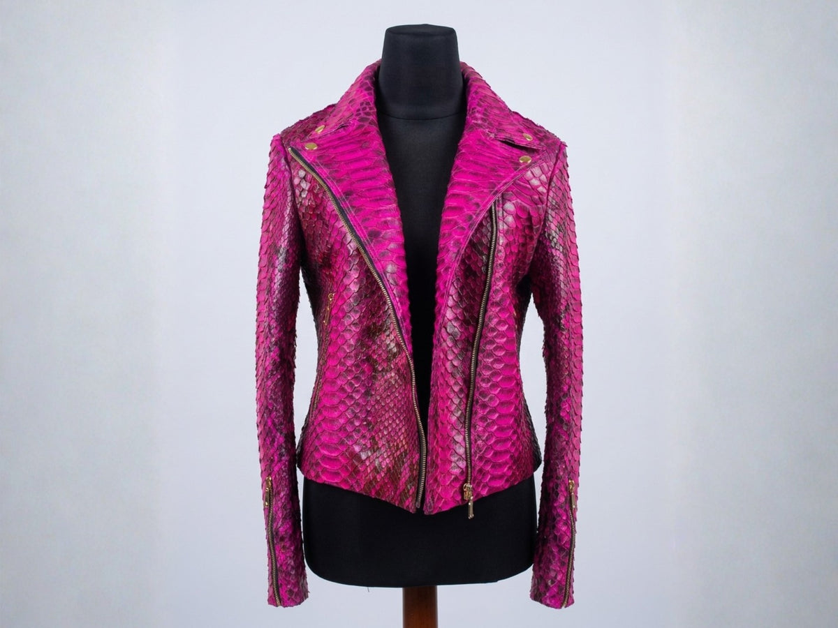Pink Python Snakeskin Leather Jacket