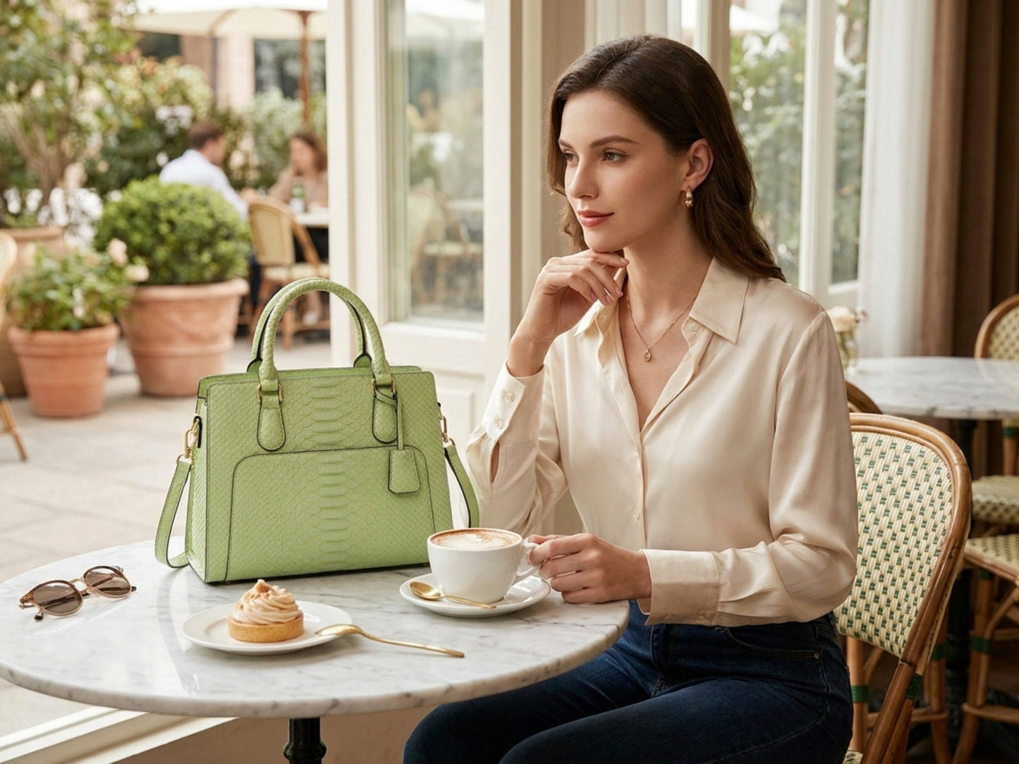 Light Green Python Snakeskin Leather Satchel Tote