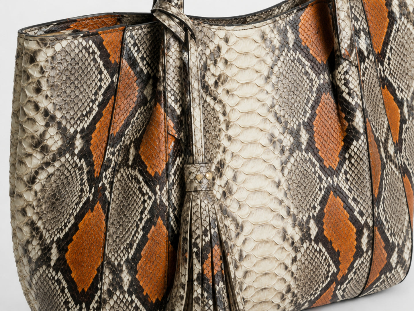 Orange Python Snakeskin Tote Leather Bag