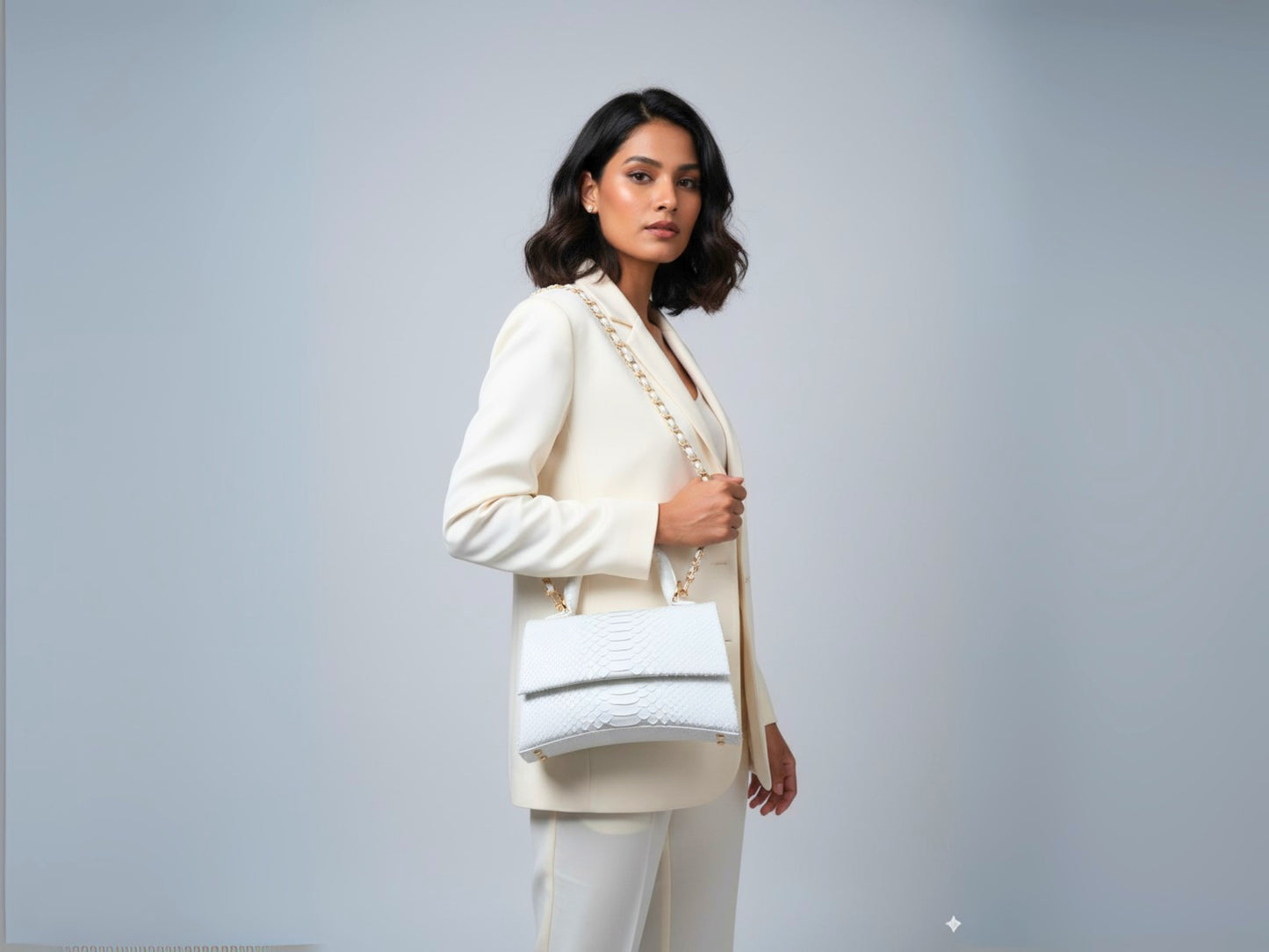 Genuine Python Leather Top Handle Bag with Gold Chain Strap: Elegant Designer Handbag