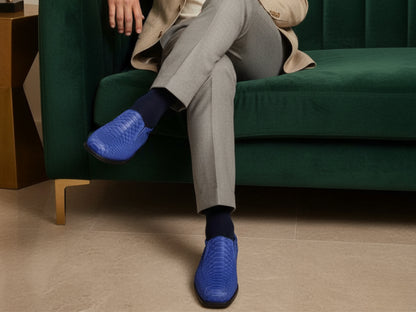 Blue Python Snakeskin Oxford Shoes: Handmade Exotic Leather Dress Shoes for Men