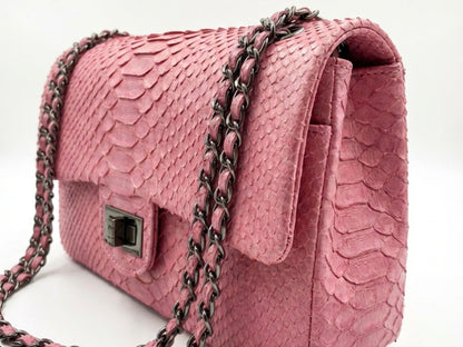 Pink Snakeskin Chain Strap Purse | Genuine Python Shoulder Leather Bag