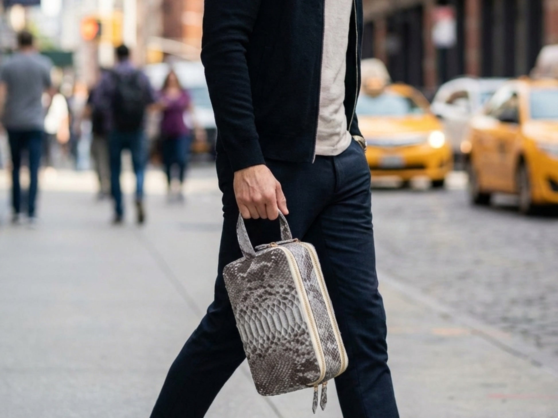 Genuine Python Snakeskin Leather Bag: Double Zipper Travel Case