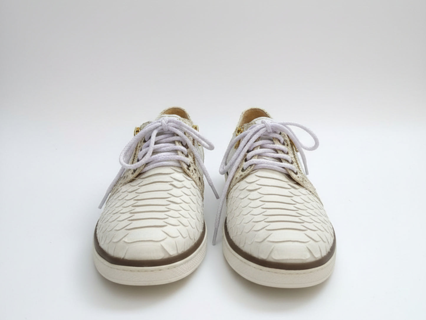 White Python Snakeskin Sneakers: Unisex Casual Designer Style
