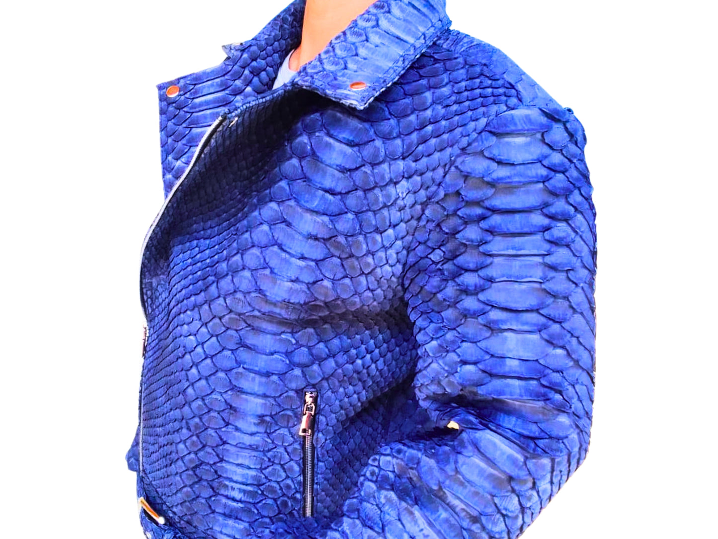 Blue Nubuck Snakeskin Leather Jacket - 5