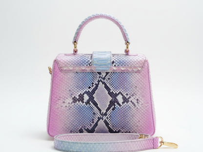 Luxury Genuine Python Snakeskin Top Handle Bag – Multicolor Designer Leather Purse for Women