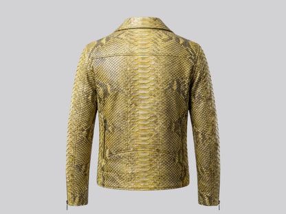 Genuine Python Snakeskin Biker Jacket: Gold Exotic Leather Motorcycle Jacket