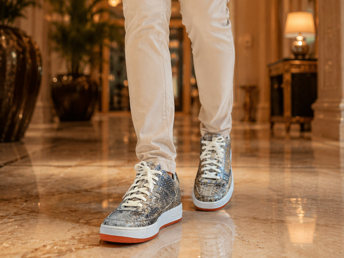 Multi Color Python Snakeskin Leather High-Top Sneakers