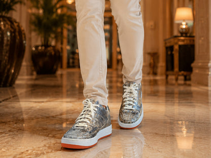Multi Color Python Snakeskin Leather High-Top Sneakers