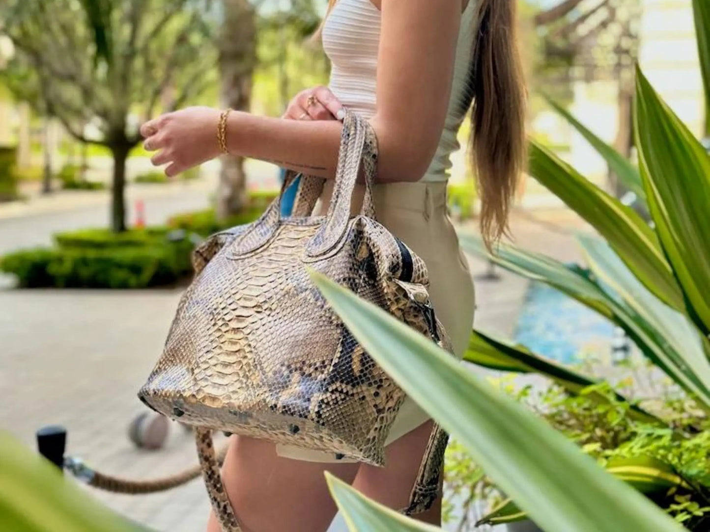 Cute Snakeskin Tote Leather Handbag Python Jacket by LFM Fashion