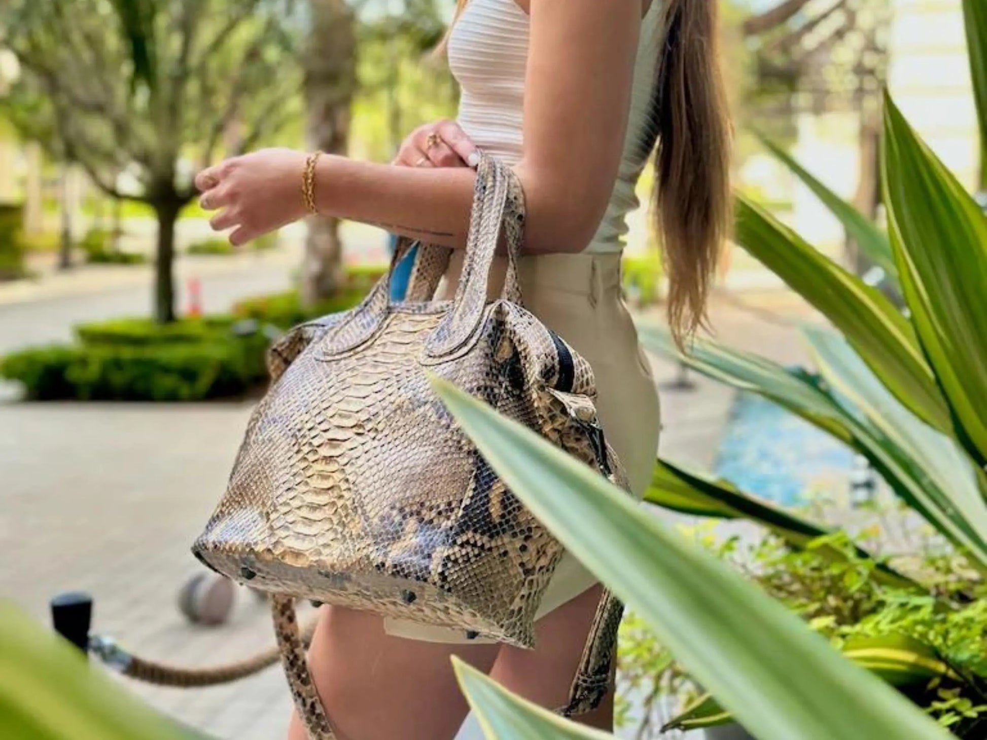 Cute Snakeskin Tote Leather Handbag Python Jacket by LFM Fashion