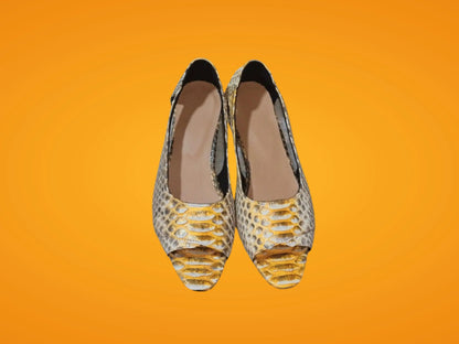 Snake Skin Open Toe Pump Shoes - Python Jacket by LFM Fashion