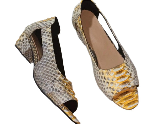 Snake Skin Open Toe Pump Shoes - Python Jacket by LFM Fashion