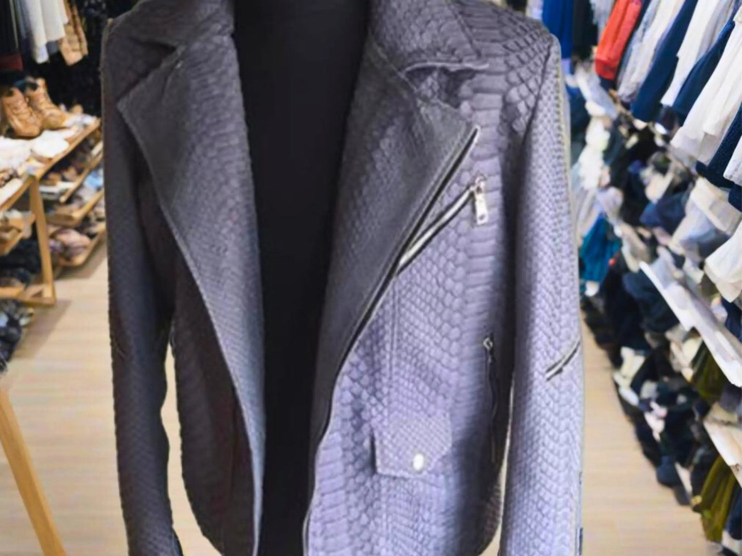 Amethyst Smoke Snakeskin Leather Jacket - Python Jacket by LFM Fashion