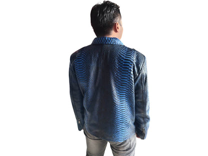 Black Gradation Blue Snakeskin Motorcycle Leather Jacket - LFM Fashion