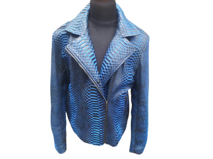 Black Gradation Blue Snakeskin Motorcycle Leather Jacket - LFM Fashion