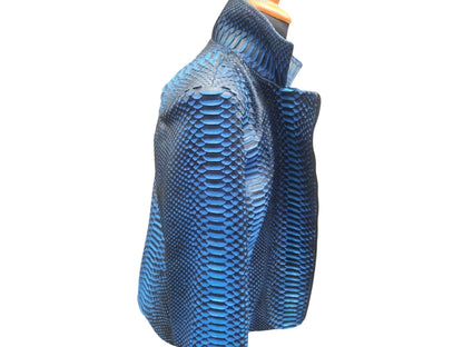 Black Gradation Blue Snakeskin Motorcycle Leather Jacket - LFM Fashion