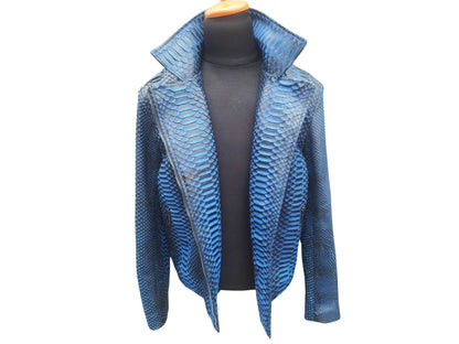 Black Gradation Blue Snakeskin Motorcycle Leather Jacket - LFM Fashion