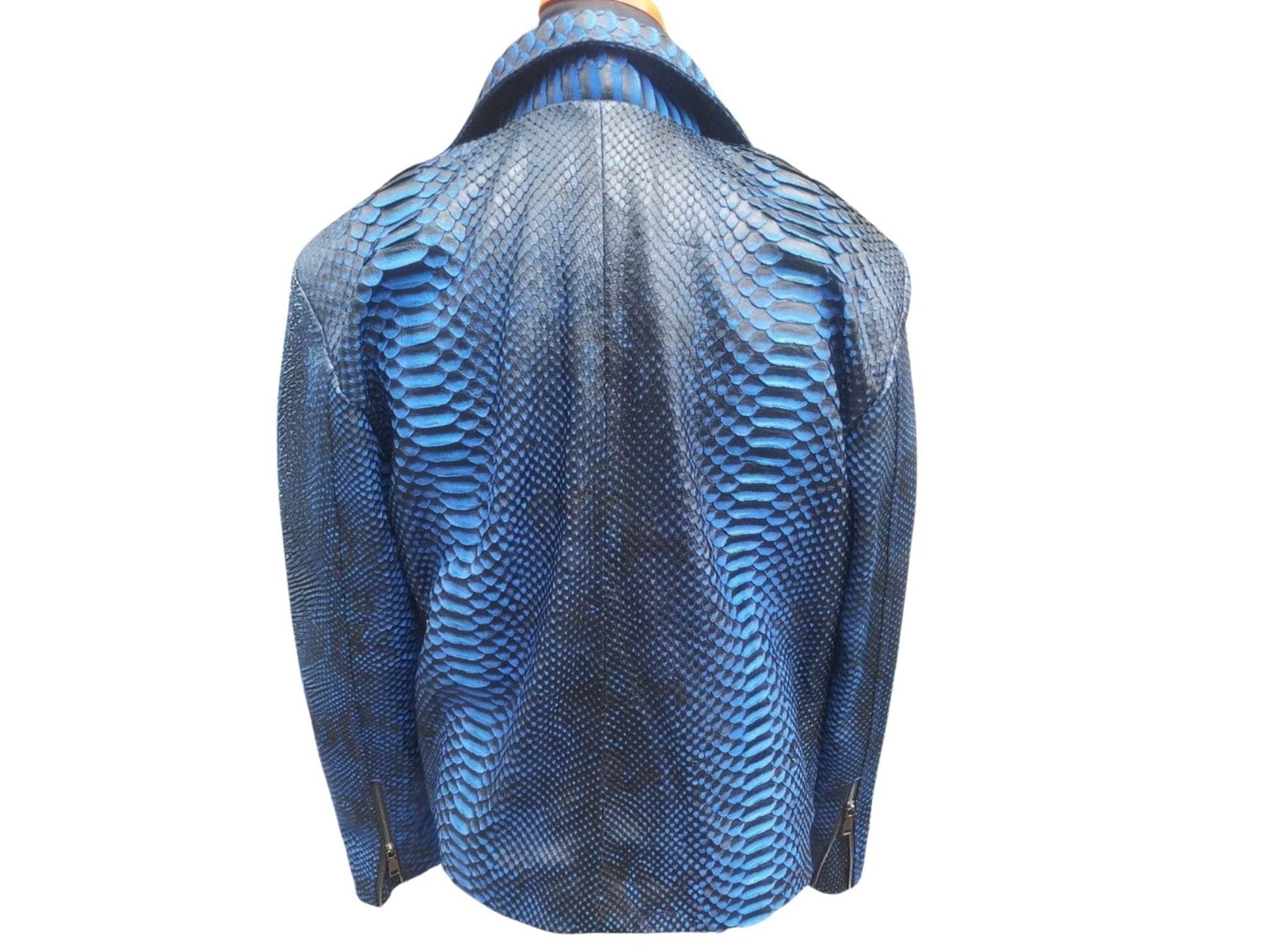 Black Gradation Blue Snakeskin Motorcycle Leather Jacket - LFM Fashion